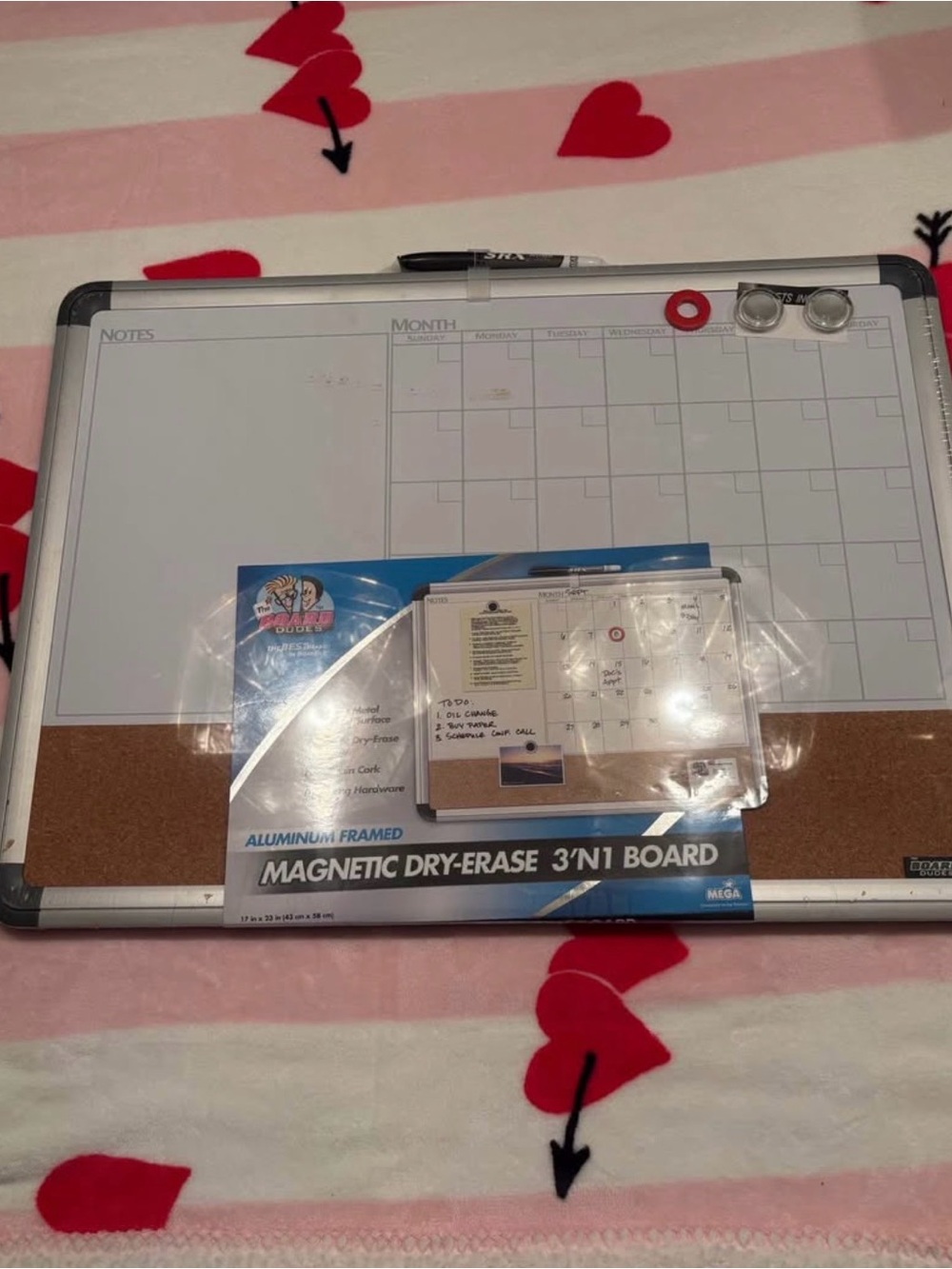 Magnetic Dry-Erase 3-in-1 Board with Cork & Monthly Calendar - White/Silver